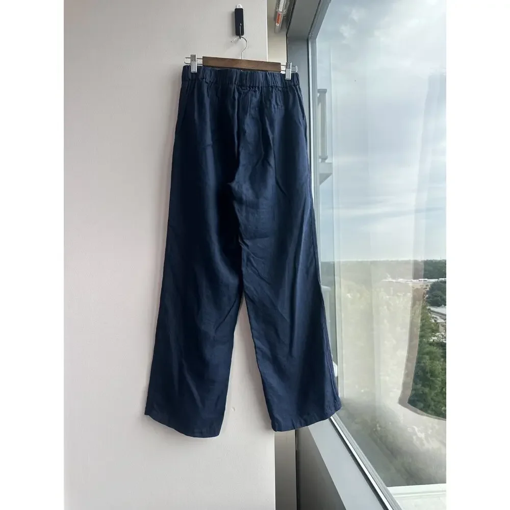 Quince 100% European Linen Deep Navy Relaxed Wide Leg Pants Sz 4